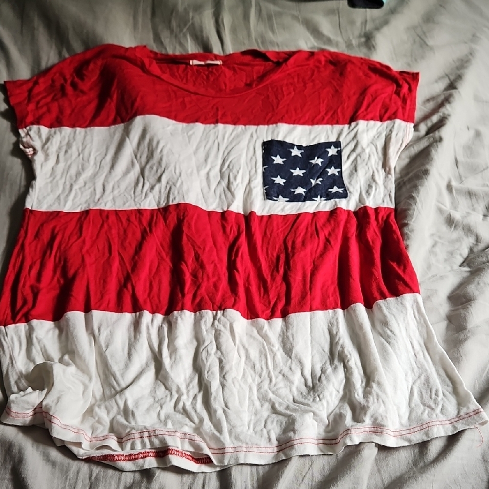 Red and White Striped T-Shirt with Star Pocket